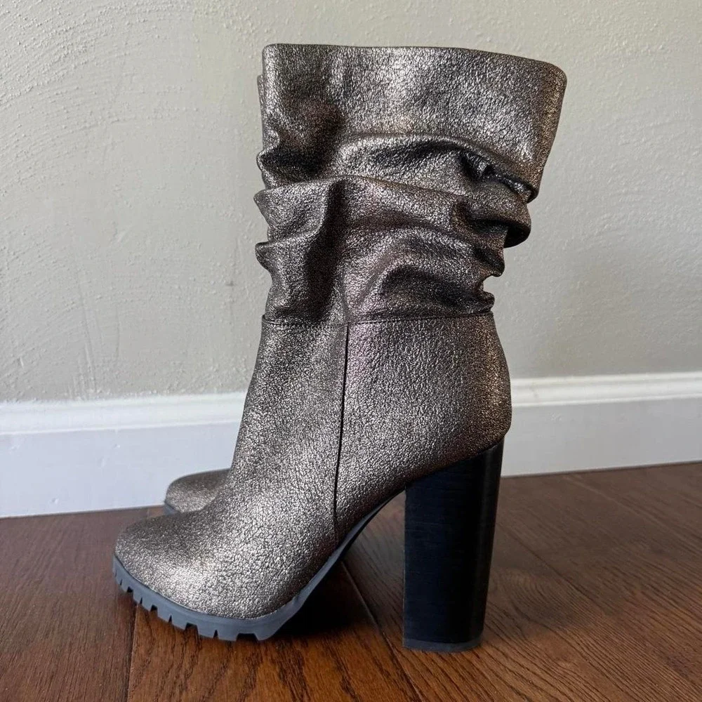 Katy Perry The Raina Slouchy Metallic Gunmetal Boots Size 9